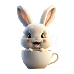 Obraz premium Charming White Bunny in Teacup - Whimsical Animal Illustration