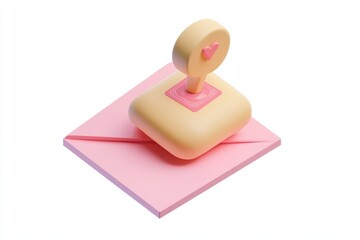 3D Envelope with Post Office Stamp Icon Isolated and White Background