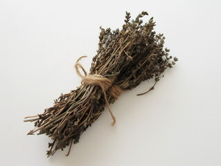 Dried Herbs in Bundles Arranged Neatly on Kitchen Counter, Minimalist Theme with Natural Textures and Earthy Tones