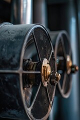 A close-up shot of a metallic item against a dark background