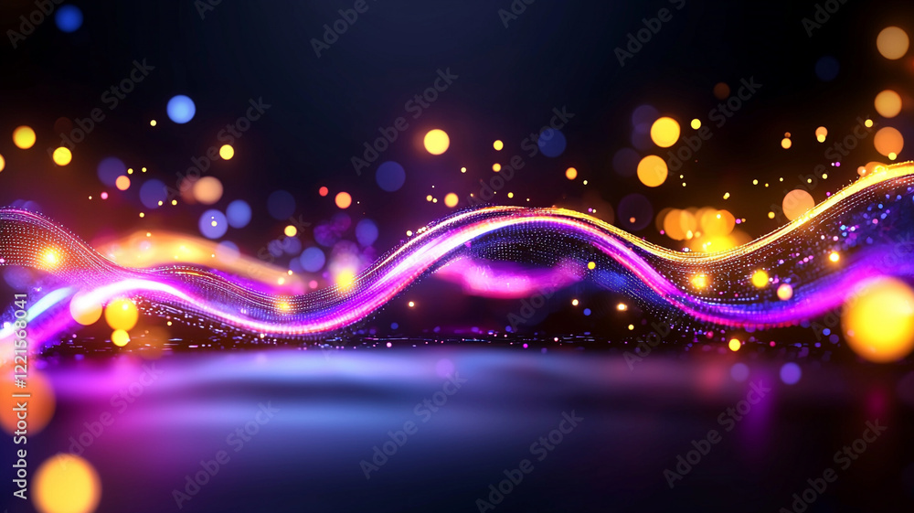 Poster vibrant glowing particles wave abstract background. dynamic shimmering lights and bokeh effects. ide