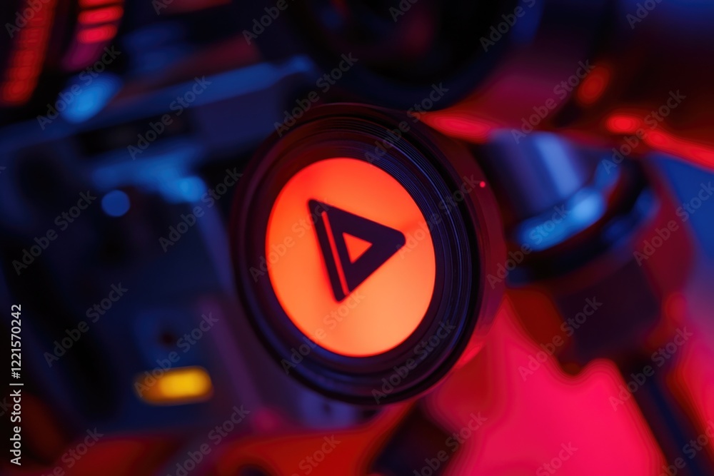 Aufkleber a close-up shot of a camera with a bright red light indicator, ideal for use in tech-related designs