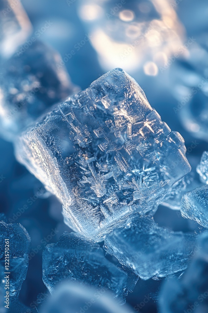 Poster a pile of ice cubes stacked on top of each other, great for use in illustrations or as a design elem