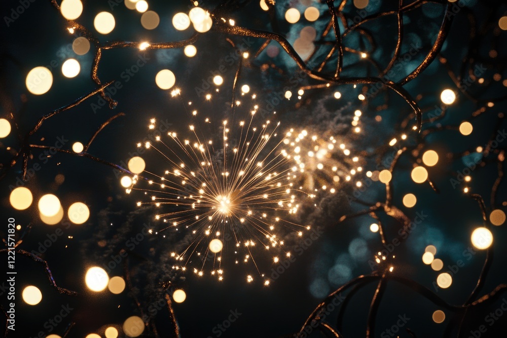 Poster a tree decorated with colorful string lights for a festive atmosphere