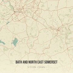Retro UK map of Bath and North East Somerset. Vintage street map.