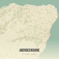 Retro UK map of Aberdeenshire. Vintage street map.