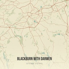 Retro UK map of Blackburn with Darwen. Vintage street map.