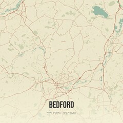 Retro UK map of Bedford. Vintage street map.