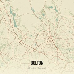 Retro UK map of Bolton. Vintage street map.