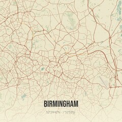 Fototapeta premium Retro UK map of Birmingham. Vintage street map.