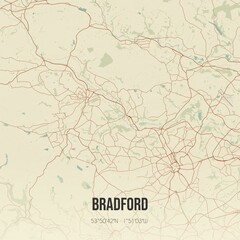 Retro UK map of Bradford. Vintage street map.