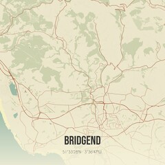 Retro UK map of Bridgend. Vintage street map.