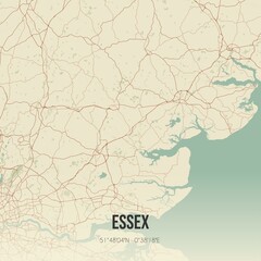 Retro UK map of Essex. Vintage street map.