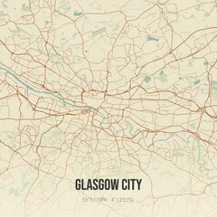 Retro UK map of Glasgow City. Vintage street map.