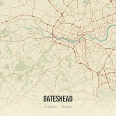 Retro UK map of Gateshead. Vintage street map.