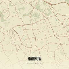 Retro UK map of Harrow. Vintage street map.