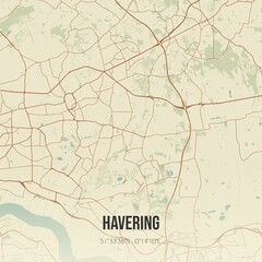 Retro UK map of Havering. Vintage street map.
