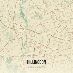 Retro UK map of Hillingdon. Vintage street map.