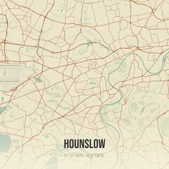 Retro UK map of Hounslow. Vintage street map.