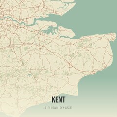Retro UK map of Kent. Vintage street map.