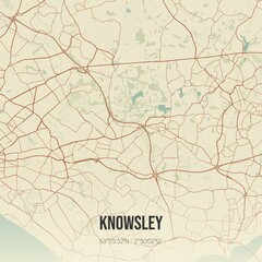 Retro UK map of Knowsley. Vintage street map.