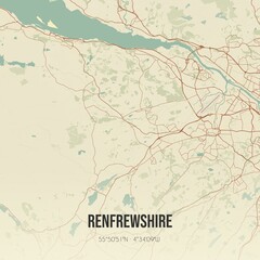Fototapeta premium Retro UK map of Renfrewshire. Vintage street map.