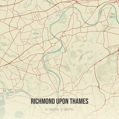 Retro UK map of Richmond upon Thames. Vintage street map.