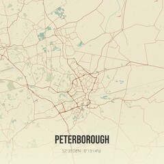 Fototapeta premium Retro UK map of Peterborough. Vintage street map.
