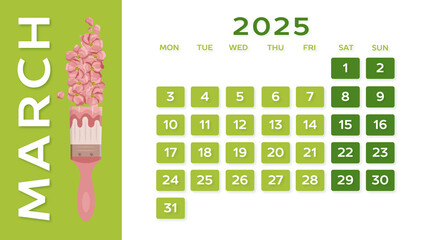 Illustration of a calendar with the month of March 2025