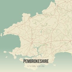 Fototapeta premium Retro UK map of Pembrokeshire. Vintage street map.