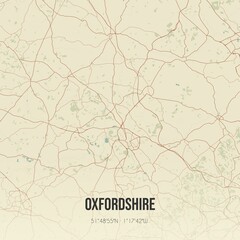 Retro UK map of Oxfordshire. Vintage street map.