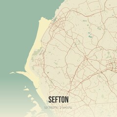 Retro UK map of Sefton. Vintage street map.