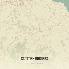 Obraz premium Retro UK map of Scottish Borders. Vintage street map.