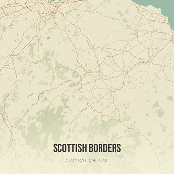 Retro UK map of Scottish Borders. Vintage street map.