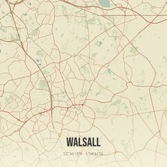 Retro UK map of Walsall. Vintage street map.