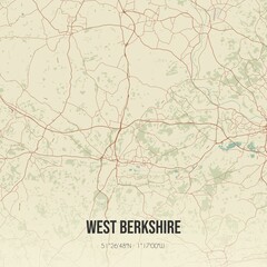 Retro UK map of West Berkshire. Vintage street map.