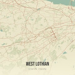 Retro UK map of West Lothian. Vintage street map.