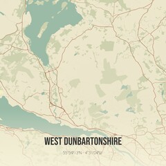 Fototapeta premium Retro UK map of West Dunbartonshire. Vintage street map.