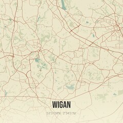 Retro UK map of Wigan. Vintage street map.