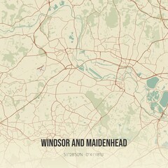 Retro UK map of Windsor and Maidenhead. Vintage street map.