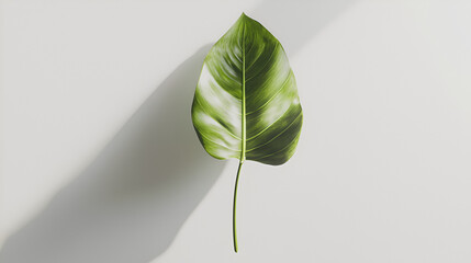 Single tropical leaf on a light background.  Minimalist nature photography.
