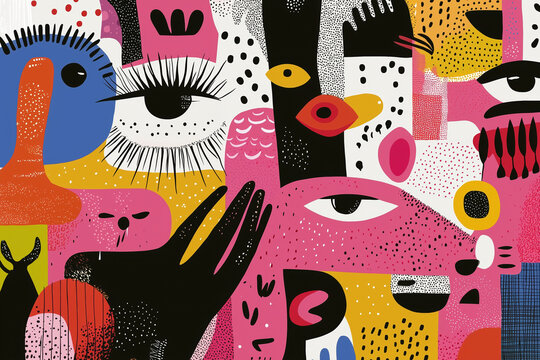 Abstract Eyes and Hands: A Vibrant, Bold, and Playful Exploration of States of Mind