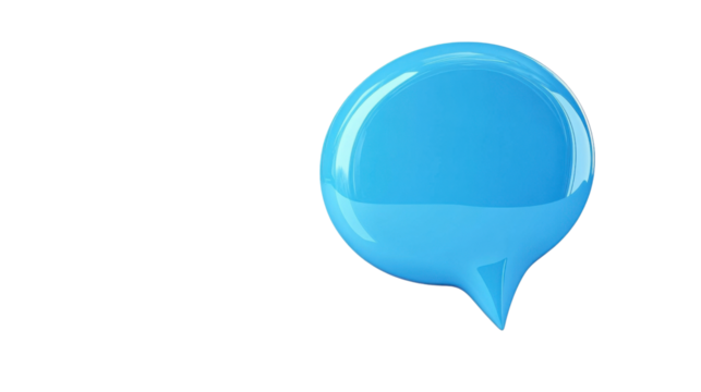 Text box, blue speech bubble on transparent background - Powered by Adobe