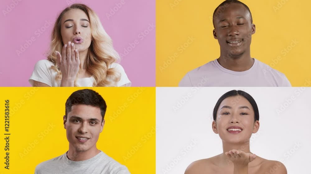 Aufkleber a collage of four individuals showcasing a range of emotions against vibrant backgrounds. each perso