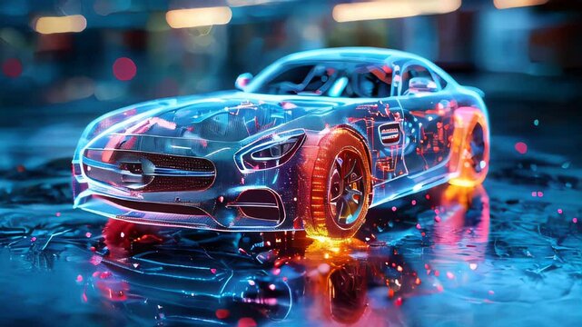 A modern beautiful fashionable fast electric car with a futuristic design, an eco-friendly sports car with concern for the environment