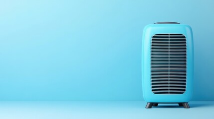 Blue Portable Air Conditioner on a Solid Light Blue Background for Home and Office Cooling Solutions