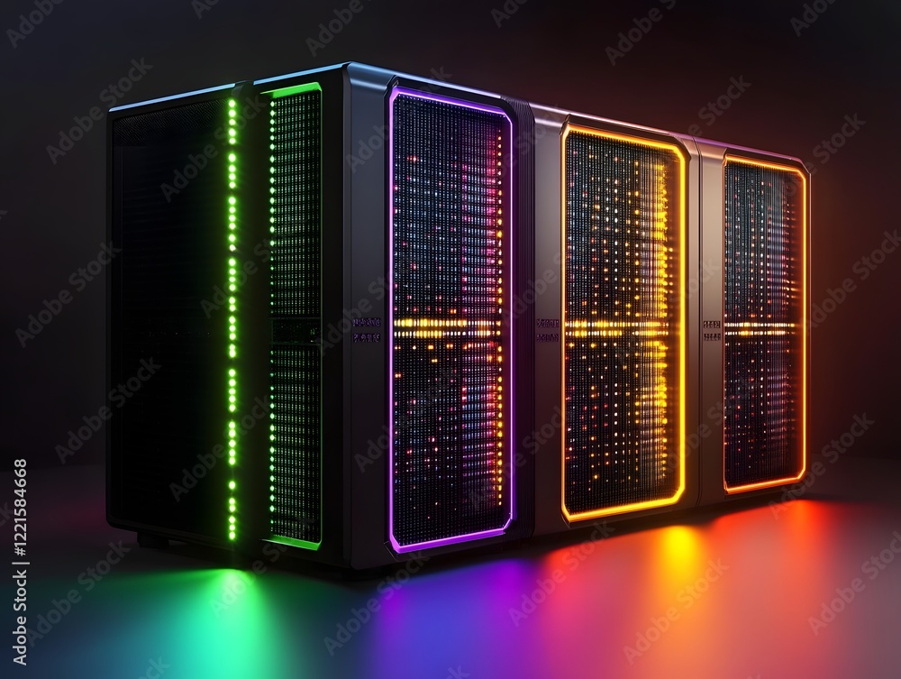 Aufkleber a modern server rack with vibrant led lighting in a dark environment, showcasing advanced technologi