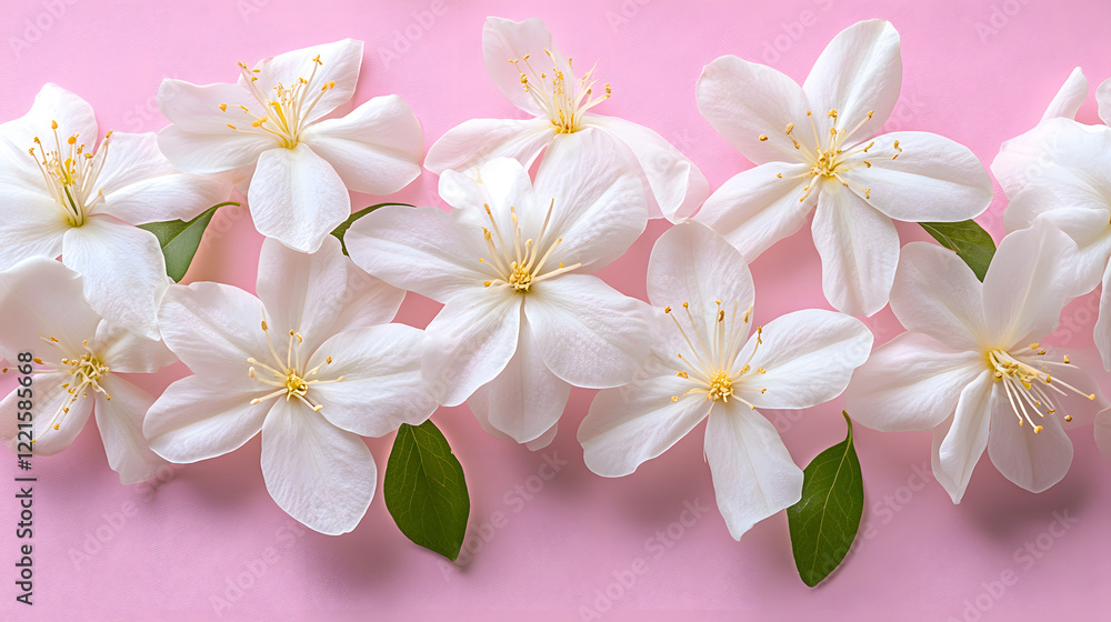 Aufkleber white flowers on a soft pink background creating a serene and calming visual effect