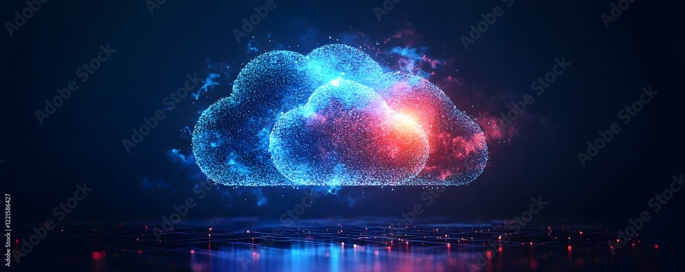 Aufkleber a vibrant digital cloud composed of glowing particles and waves, embodying concepts of data storage,