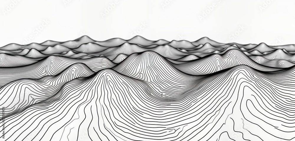 Poster abstract topographic map design. black lines create textured hills, mountains. dynamic graphic illus